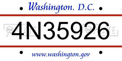 4N35926 District Of Columbia License Plate