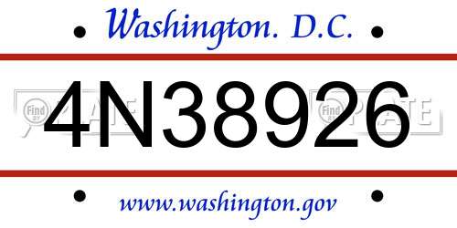 4N38926 District Of Columbia License Plate