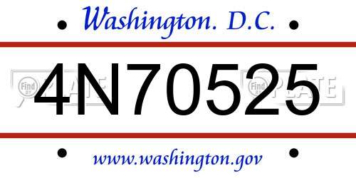 4N70525 District Of Columbia License Plate