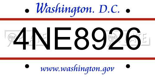 4NE8926 District Of Columbia License Plate
