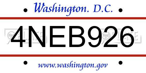 4NEB926 District Of Columbia License Plate