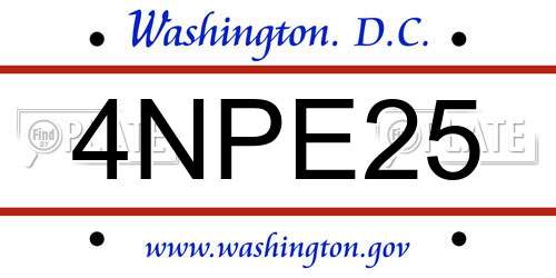 4NPE25 District Of Columbia License Plate