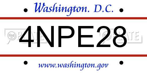 4NPE28 District Of Columbia License Plate