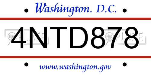 4NTD878 District Of Columbia License Plate