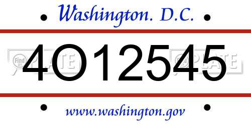 4O12545 District Of Columbia License Plate