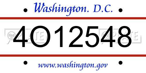 4O12548 District Of Columbia License Plate