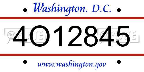 4O12845 District Of Columbia License Plate