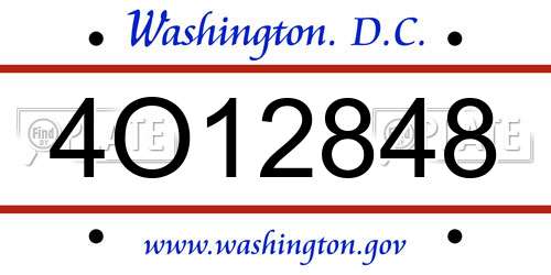 4O12848 District Of Columbia License Plate