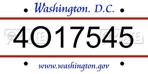 4O17545 District Of Columbia License Plate