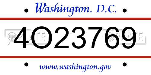 4O23769 District Of Columbia License Plate