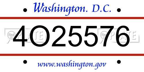 4O25576 District Of Columbia License Plate