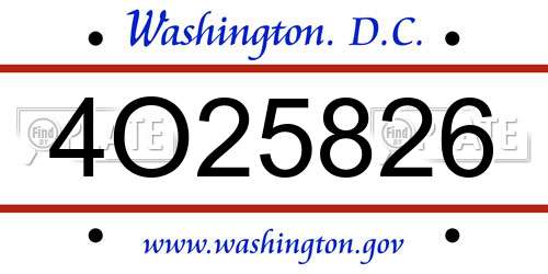 4O25826 District Of Columbia License Plate