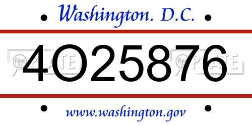 4O25876 District Of Columbia License Plate