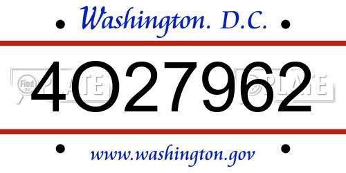 4O27962 District Of Columbia License Plate