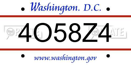4O58Z4 District Of Columbia License Plate
