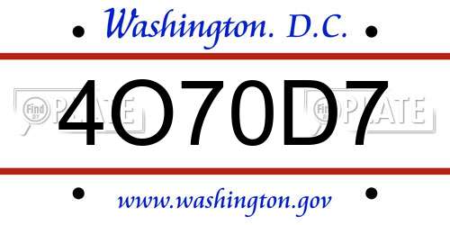 4O70D7 District Of Columbia License Plate