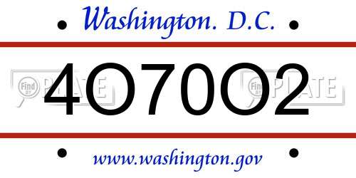 4O70O2 District Of Columbia License Plate