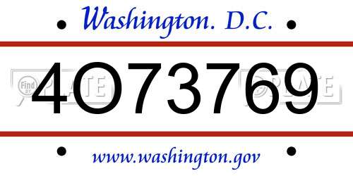 4O73769 District Of Columbia License Plate