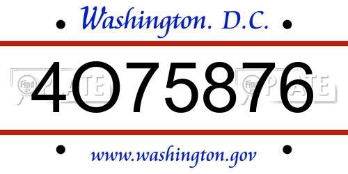 4O75876 District Of Columbia License Plate