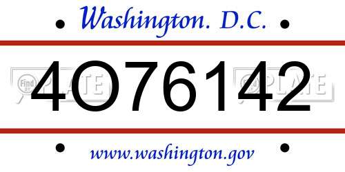4O76142 District Of Columbia License Plate