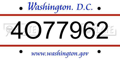 4O77962 District Of Columbia License Plate