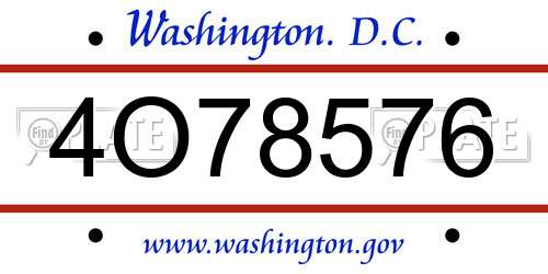 4O78576 District Of Columbia License Plate