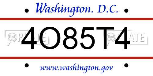 4O85T4 District Of Columbia License Plate