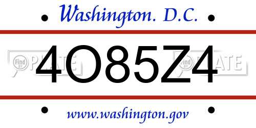 4O85Z4 District Of Columbia License Plate