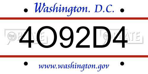 4O92D4 District Of Columbia License Plate