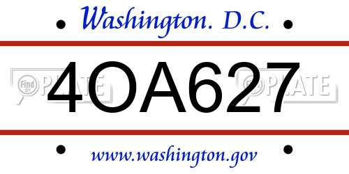 4OA627 District Of Columbia License Plate