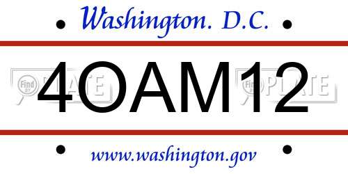 4OAM12 District Of Columbia License Plate