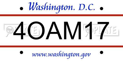 4OAM17 District Of Columbia License Plate