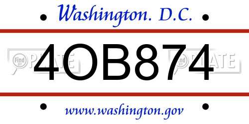 4OB874 District Of Columbia License Plate