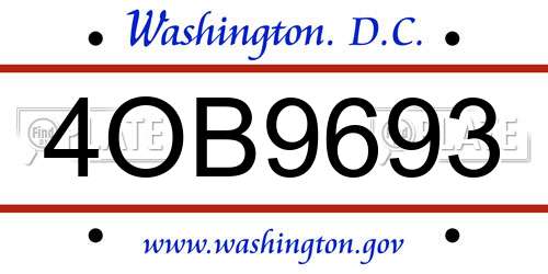 4OB9693 District Of Columbia License Plate