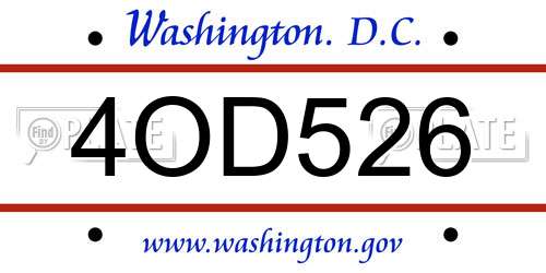 4OD526 District Of Columbia License Plate