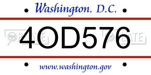 4OD576 District Of Columbia License Plate