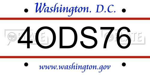 4ODS76 District Of Columbia License Plate