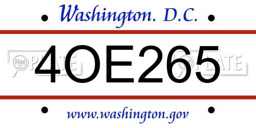 4OE265 District Of Columbia License Plate