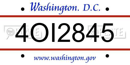 4OI2845 District Of Columbia License Plate