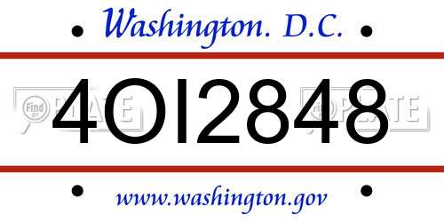 4OI2848 District Of Columbia License Plate