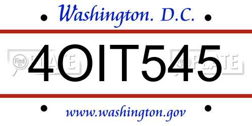 4OIT545 District Of Columbia License Plate