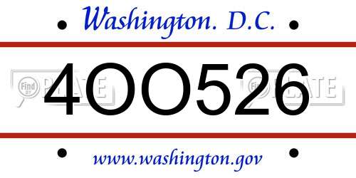 4OO526 District Of Columbia License Plate
