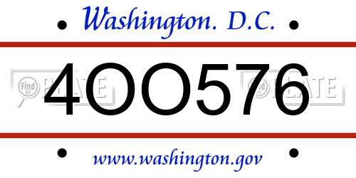 4OO576 District Of Columbia License Plate