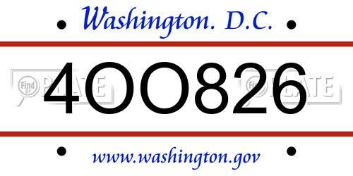 4OO826 District Of Columbia License Plate