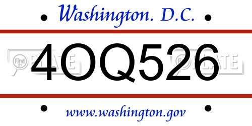 4OQ526 District Of Columbia License Plate