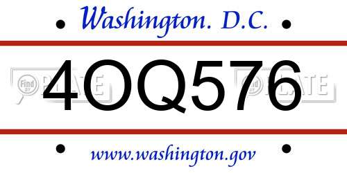 4OQ576 District Of Columbia License Plate