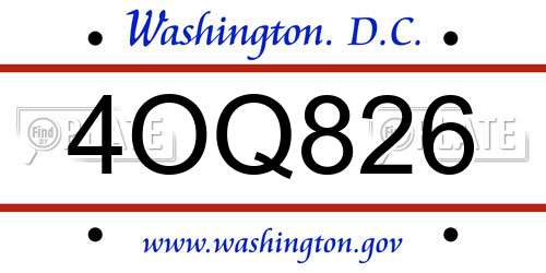 4OQ826 District Of Columbia License Plate