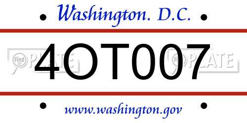 4OT007 District Of Columbia License Plate
