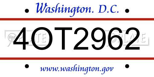 4OT2962 District Of Columbia License Plate