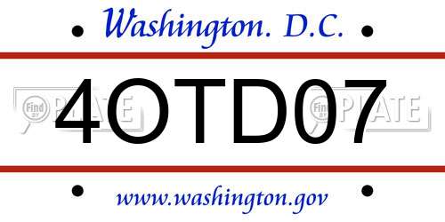 4OTD07 District Of Columbia License Plate
